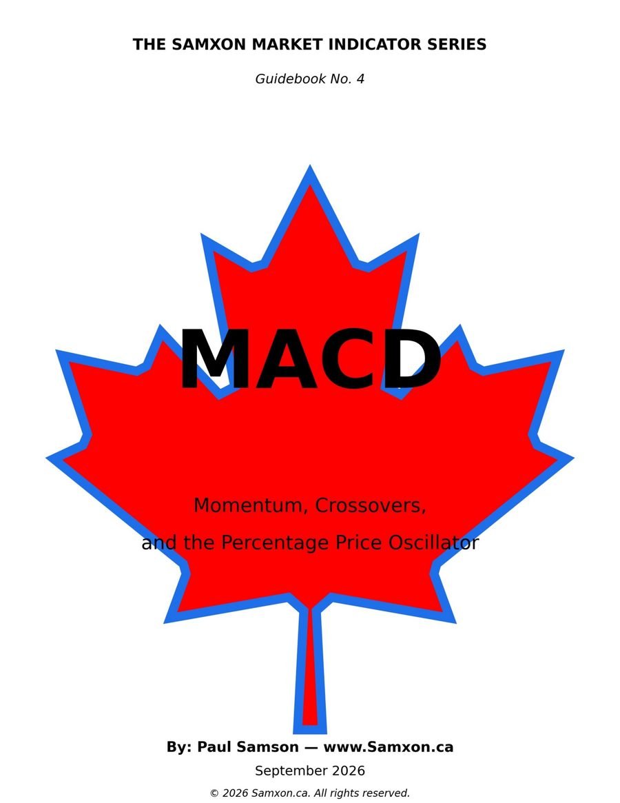 MACD: Momentum, Crossovers, and the Percentage Price Oscillator MACD guidebook cover, Samxon Market Indicator Series No. 4